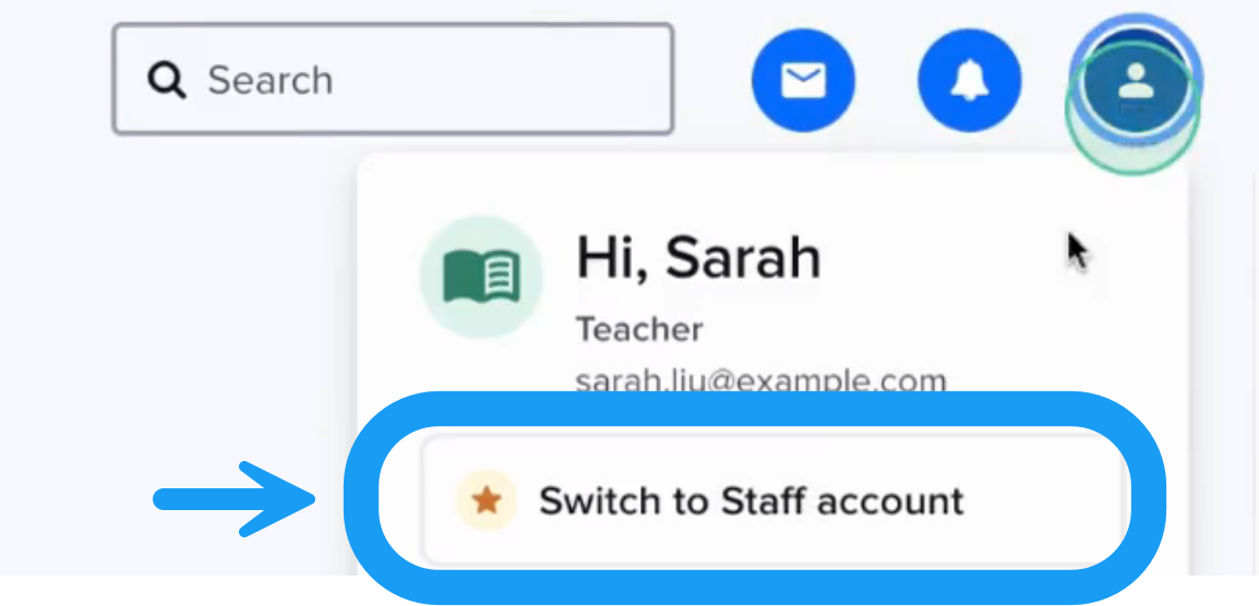 Clever profile menu showing Switch to Staff account